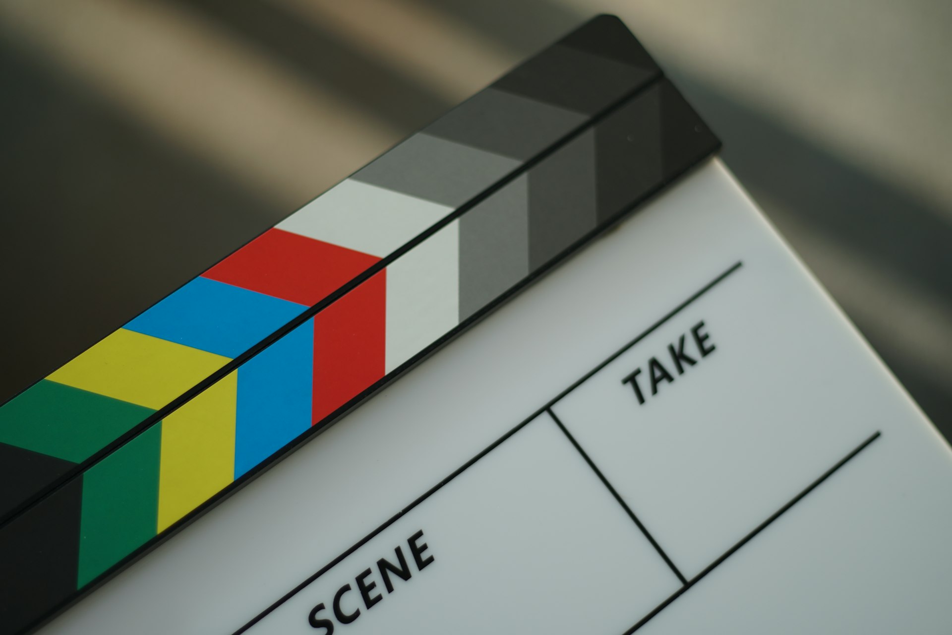A close up of a movie clapper